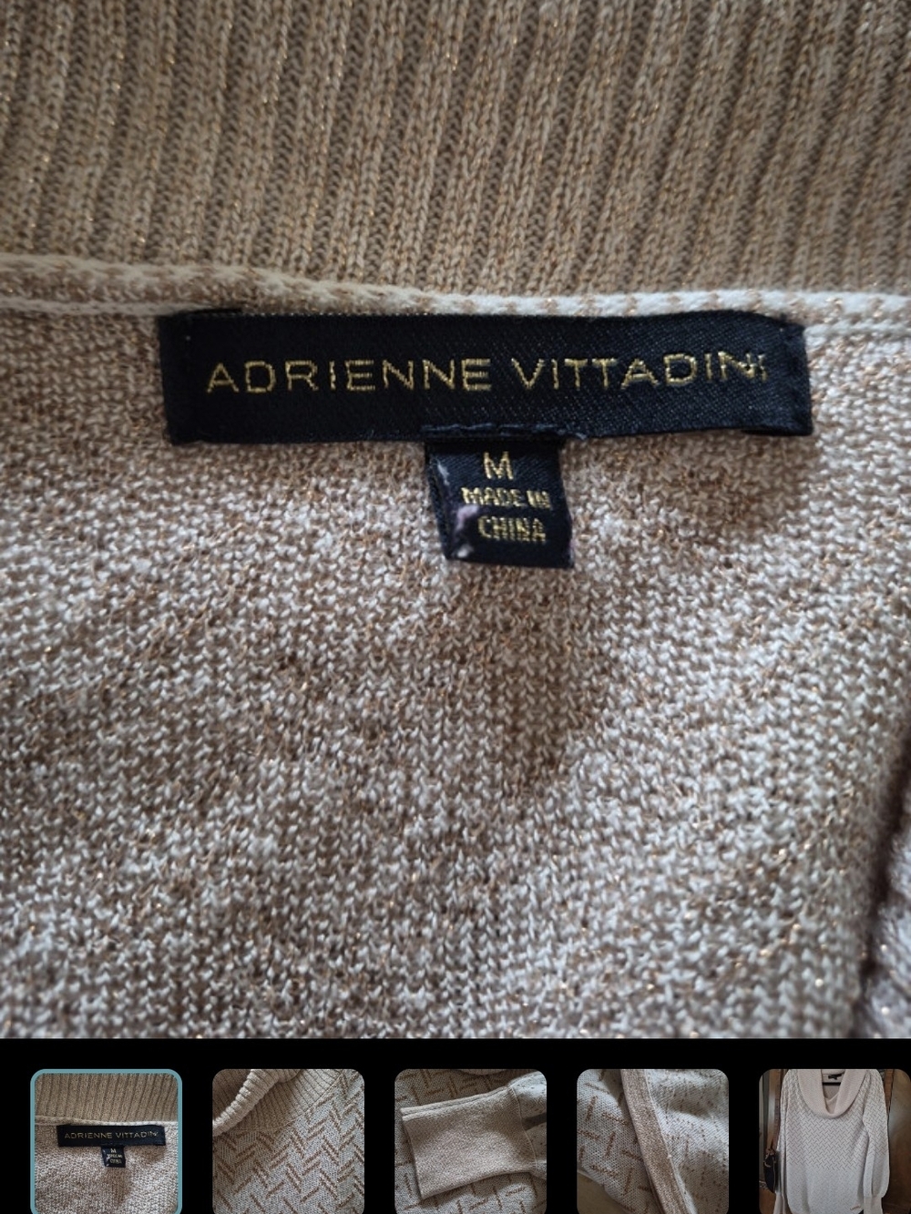Adrienne Vittadini Cream Gold Women's Sweater M